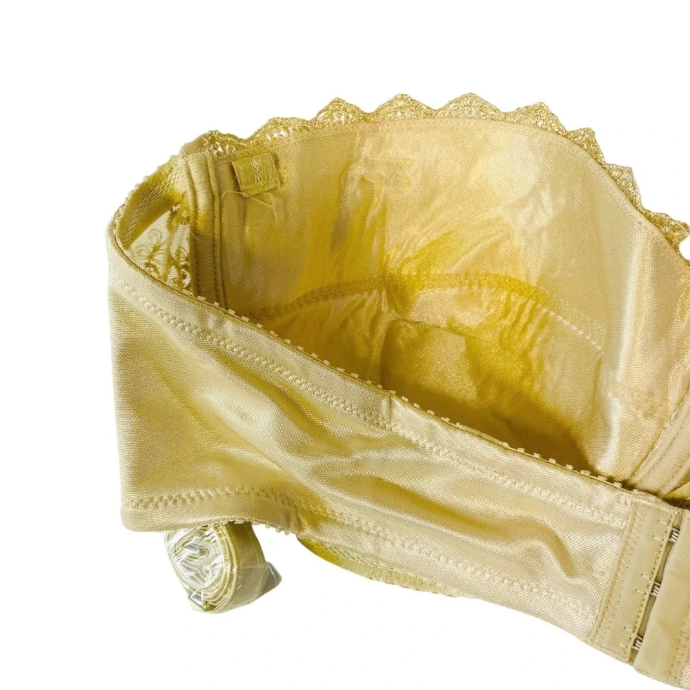 Rene‎ Rolfe Strapless Bra 44D Balconette Floral Lace Gold Detachable Straps